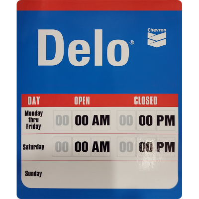 Delo Hours of Operation Decal Numbers - English