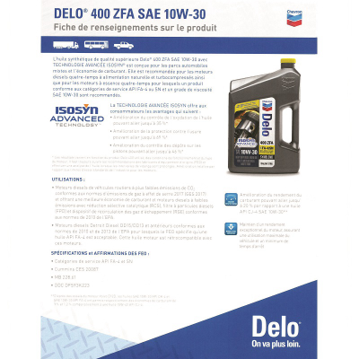 Delo 400 ZFA SAE 10W-30 Sell Sheet - French